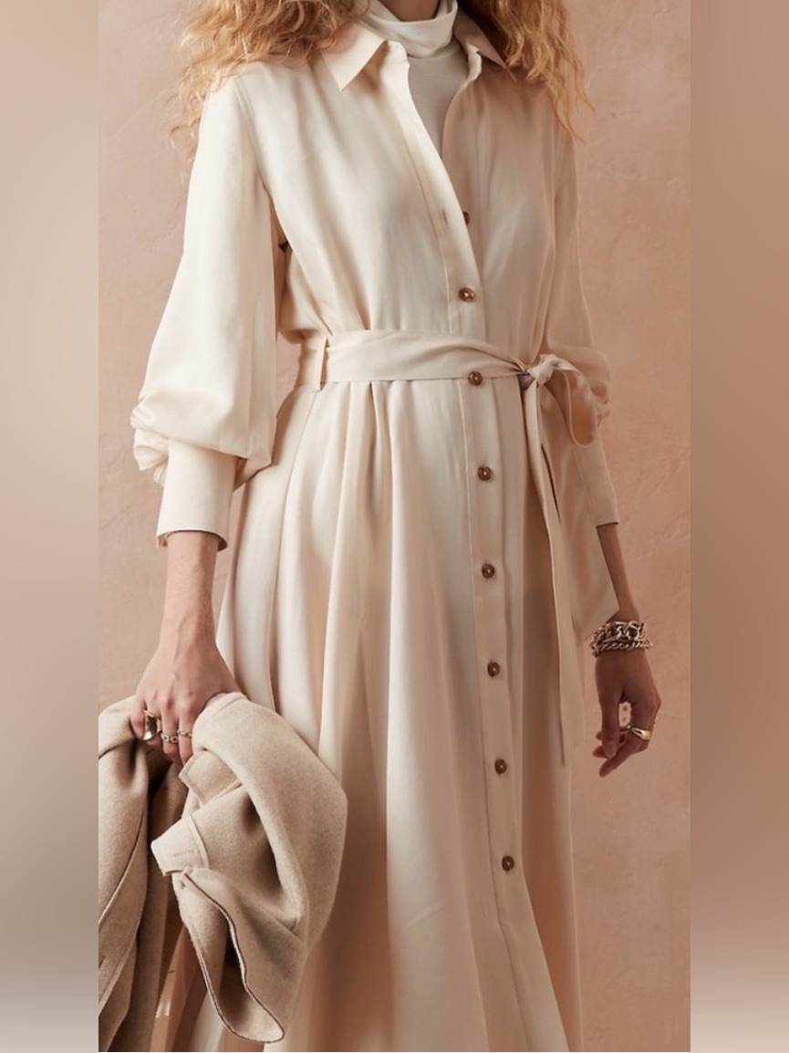 Banana Republic - Ivory Button-Front Belted Midi Dress